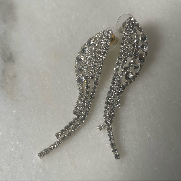 Vintage 80s / 90s Art Deco rhinestone large statement / chandelier earrings